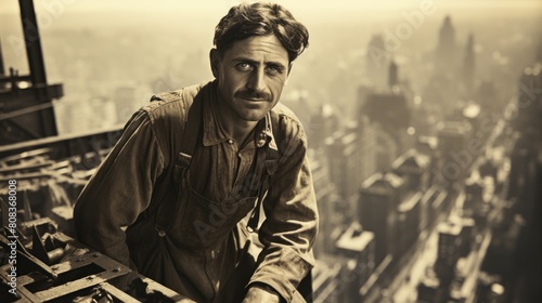 Middle-Aged Iron Worker Overlooking Cityscape at Empire State Building