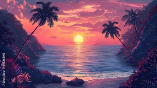 An illustration of nature and tropical seascapes in a modern format