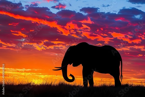 majestic elephant silhouetted against vibrant sunset sky african wildlife photo