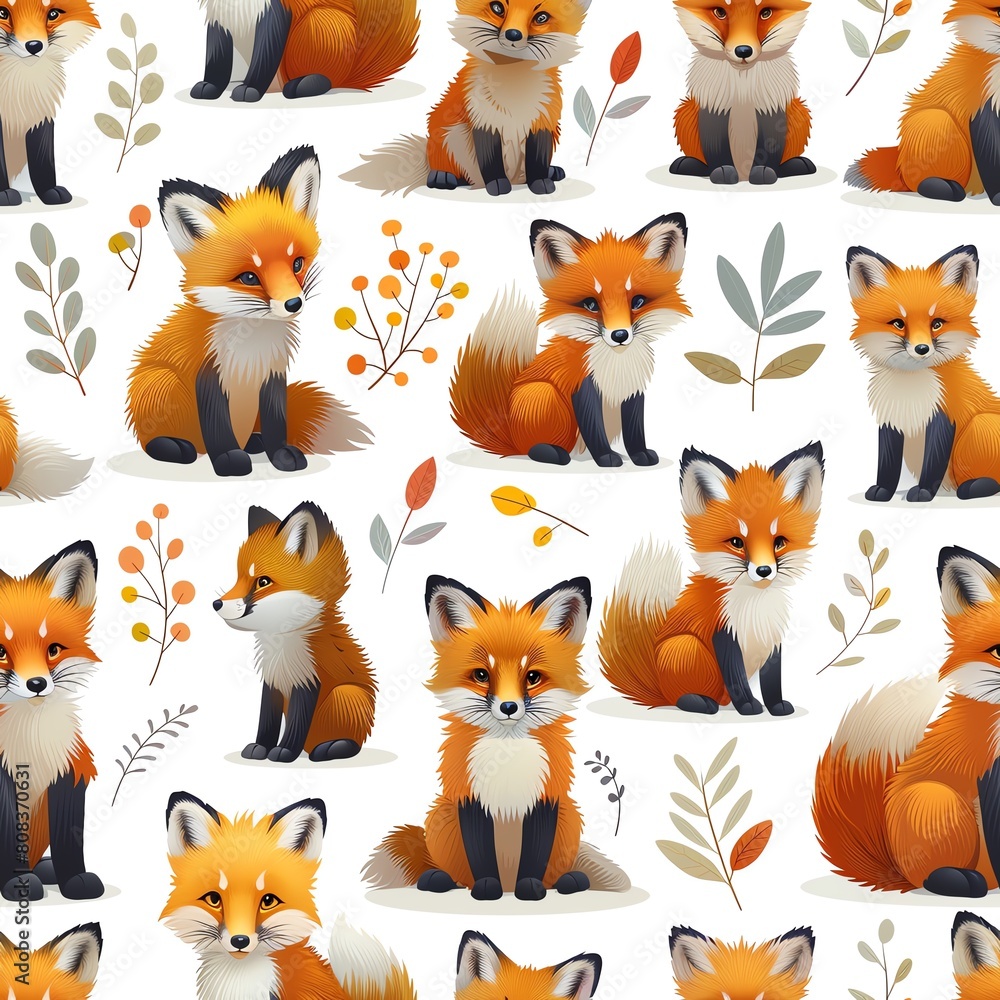 fox cartoon seamless pattern
