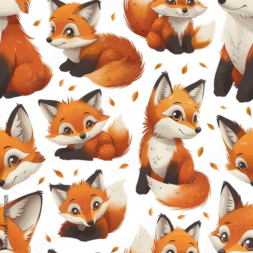 fox cartton seamless pattern photo