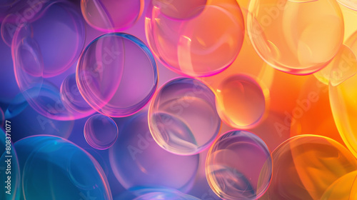 Stained glass-style artwork featuring colorful, interconnected circles on a geometric background in a blend of cool and warm hues