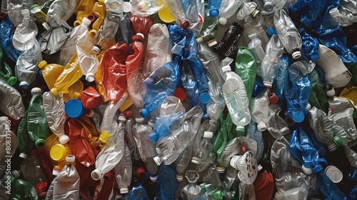 Colorful assortment of crushed plastic bottles for recycling © Irina.Pl