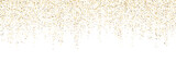 Gold confetti garland on white background. Falling golden glitter and sparkle wallpaper. Yellow shining dots repeating pattern. Magic dust sparkling decoration for Christmas, New Year. Vector backdrop