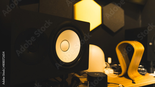 closeup shot of loudspeaker in the studio. High quality photo