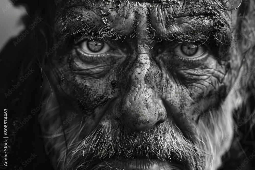 weathered fishermans face with intense piercing gaze black and white portrait generative ai illustration weathered fishermans face with intense piercing gaze black and white portrait generative ai illustration