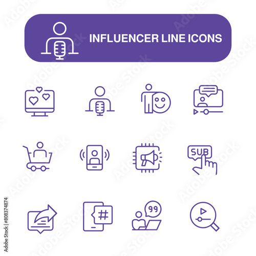 set of influencer line vector icons , social media vector icon