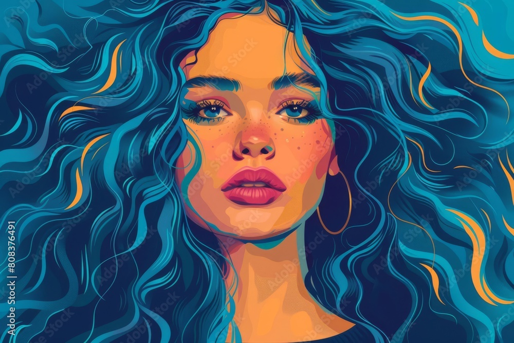 vibrant portrait of a woman with striking blue hairstyle bold fashion illustration vibrant portrait of a woman with striking blue hairstyle bold fashion illustration