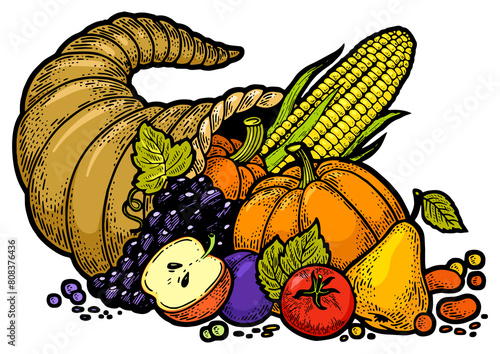 Konstfotografi Cornucopia horn of plenty sketch engraving PNG illustration
