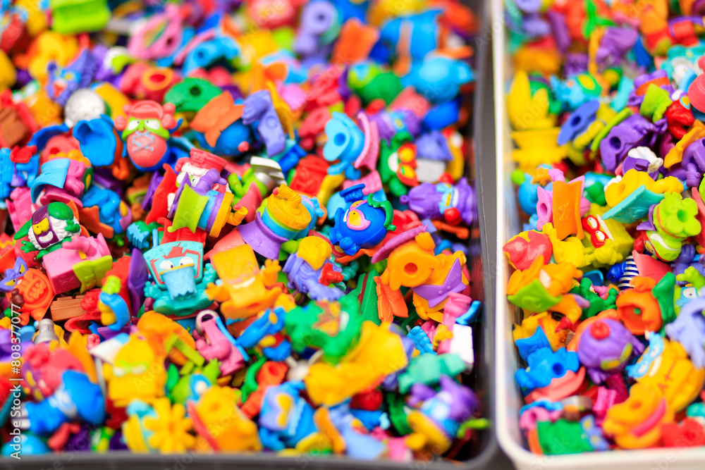 Of colorful super things toys at a street market