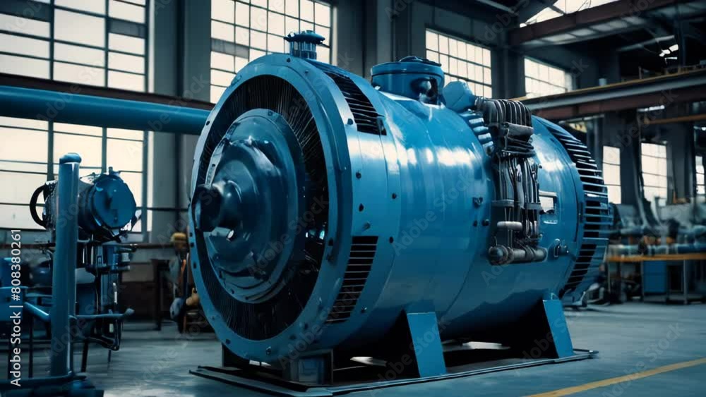 Industrial compressor for creating pressure in an oil refinery chemical petrochemical plant. Electric motors in the production line of a power plant Industrial compressor for creating pressure in an oil refinery chemical petrochemical plant. Electric motors in the production line of a power plant