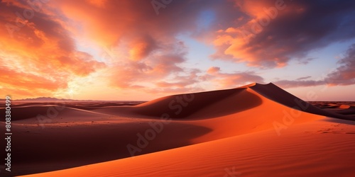 Breathtaking sunset over desert sand dunes