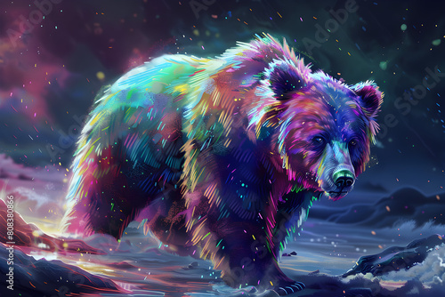  A bear made of colorful paint splashes