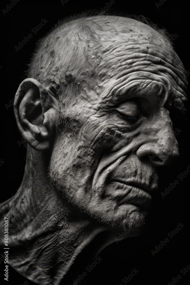 Weathered elderly face in black and white Weathered elderly face in black and white