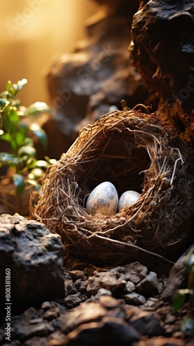 Nest with speckled eggs in natural setting © Balaraw