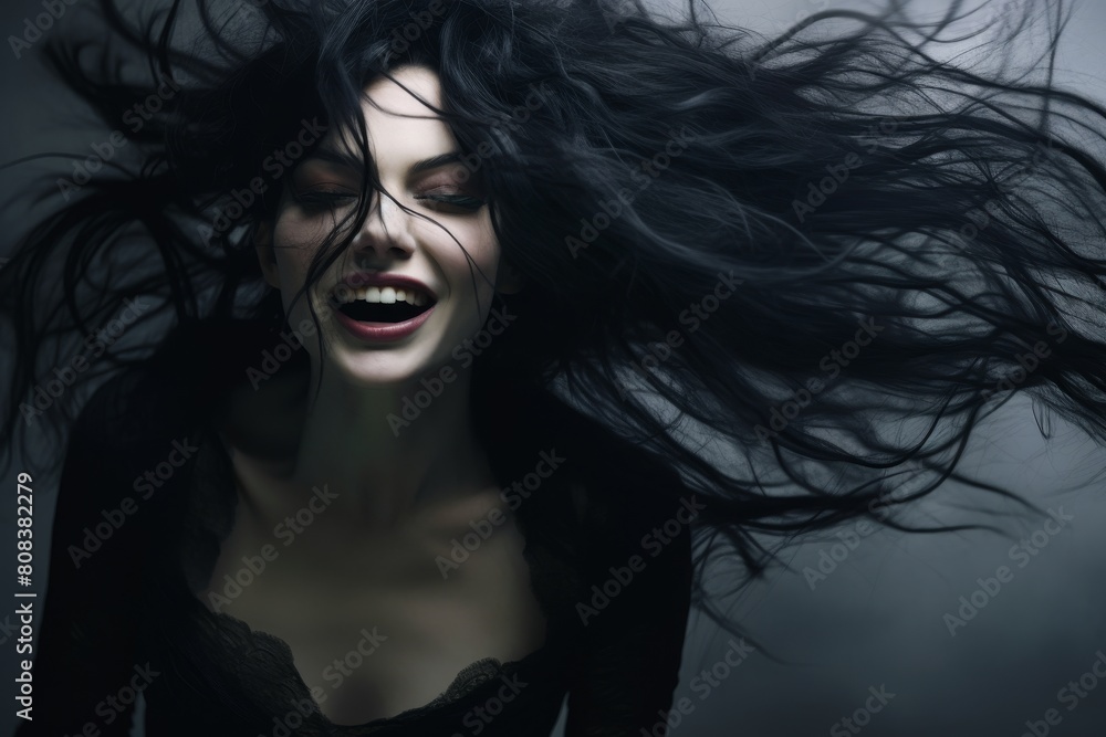Mysterious woman with flowing dark hair Mysterious woman with flowing dark hair