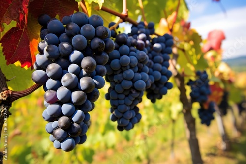 Ripe blue grapes on the vine