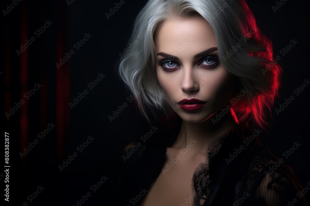 Mysterious woman with striking makeup and hair