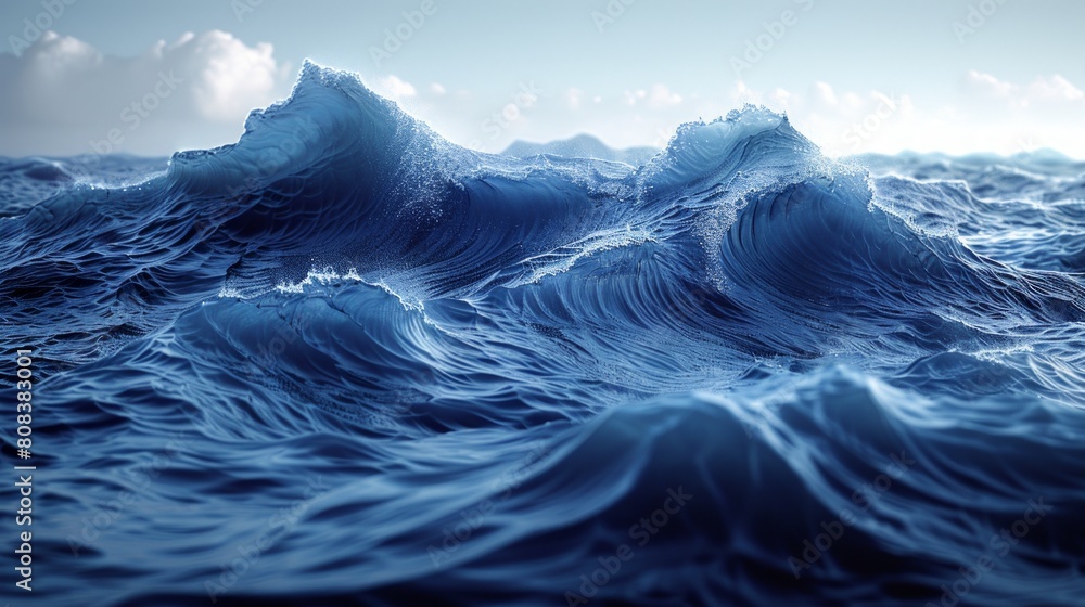 Realistic rendering of turbulent blue ocean waves in high detail Realistic rendering of turbulent blue ocean waves in high detail