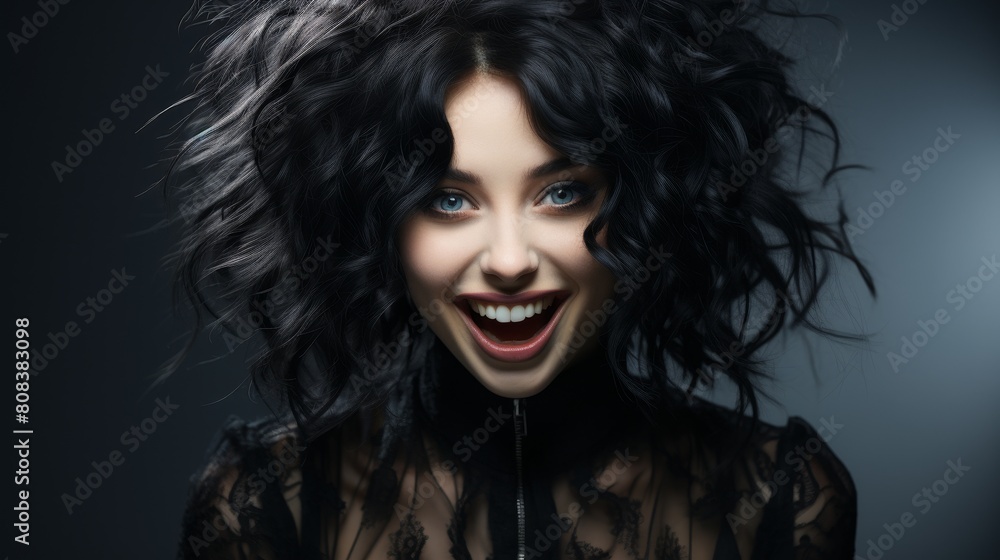 Smiling woman with dark curly hair Smiling woman with dark curly hair