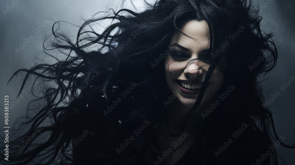 Mysterious woman with flowing dark hair