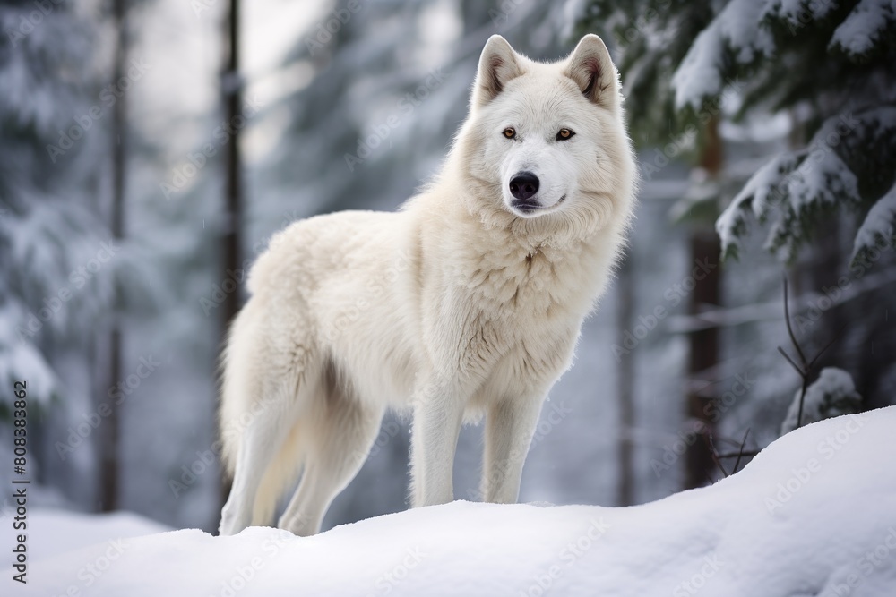 Majestic white wolf in snowy forest Majestic white wolf in snowy forest