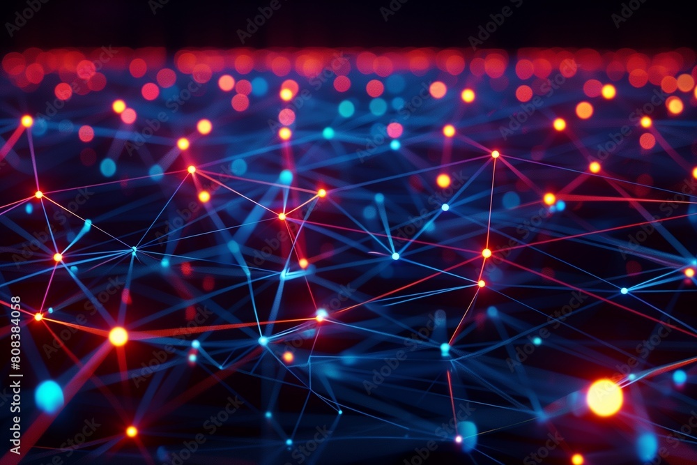 Abstract digital communication points. Technological background. Network connection structure. Color plexus effect. 3D Abstract digital communication points. Technological background. Network connection structure. Color plexus effect. 3D