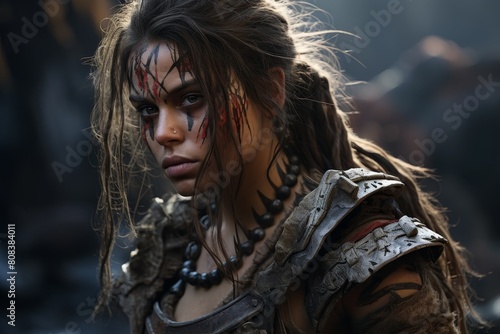Fierce post-apocalyptic warrior with war paint photo