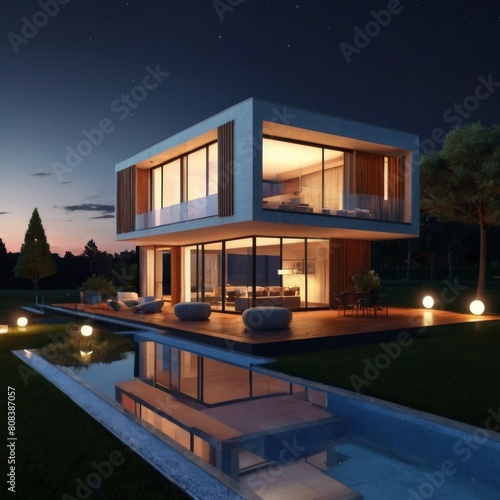Modern House 3D Night Model