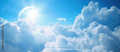Illustration of the Stairway to Heaven with a blue sky background. photo
