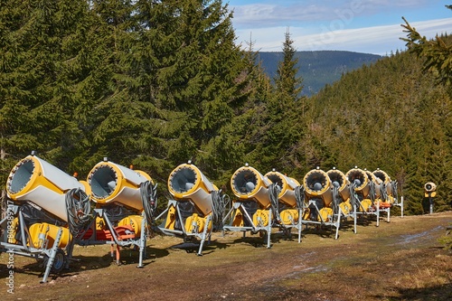 Snow making machines stored in the mountains