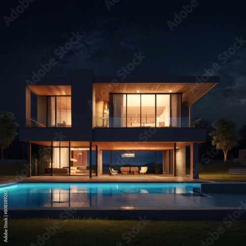Modern House 3D Night Model © Damai Studio
