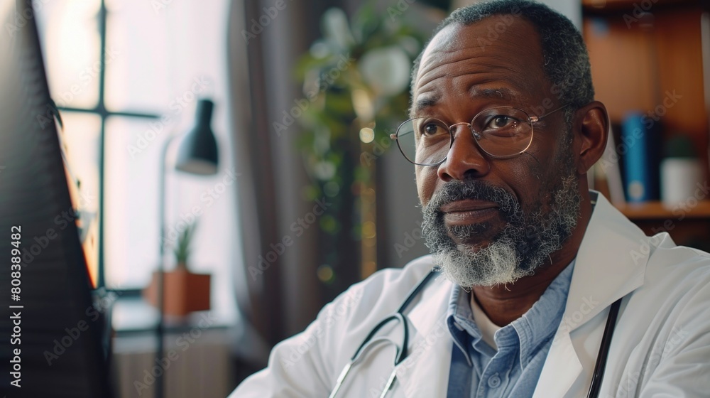 An individual attends virtual doctor consultations from a home office to discuss health concerns and receive guidance.