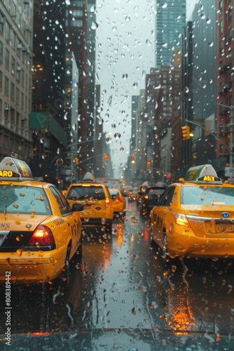 Taxis on raining street scene  © Media Srock