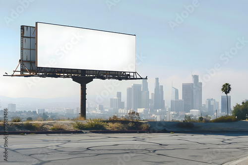 A professional mockup showcasing a blank billboard and city skyline, ideal for presenting outdoor advertising designs for marketing agencies and advertisers  photo