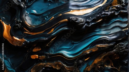 Flowing blue and gold acrylic painting photo
