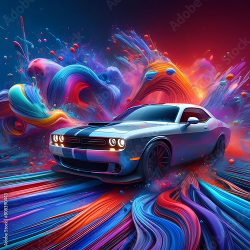 Sport car on colorful grunge background. Vector illustration.

