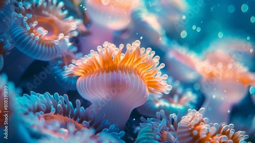 Bring the minuscule wonders of underwater life to life in a macro shot, emphasizing the mesmerizing textures and hues of coral reefs in stunning clarity