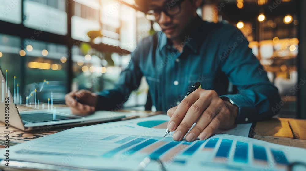 Business man with chart and coin Business man with chart and coin