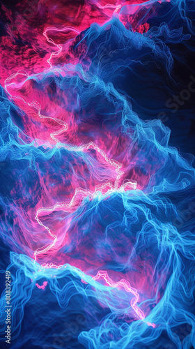 A bold and intense climb of electric blue and hot pink waves, surging upward with the vibrancy of a neon light show.