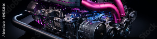 Studio-lit ambiance captures the essence of the high-performance vehicle's customized intake manifold