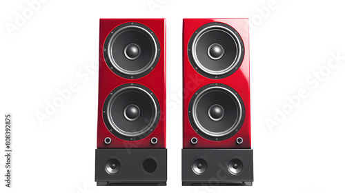 Set of audio loudspeakers, front product view, isolated on a transparent background. Set of audio loudspeakers, front product view, isolated on a white background. 