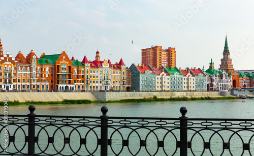 Brugge Embankment and Malaya Kokshaga River in Russian city Yoshkar-Ola in summertime. photo