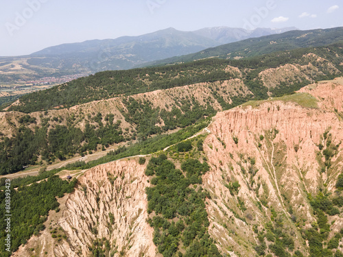 Aerial view of rock formation Stob pyramids, Bulgaria photo