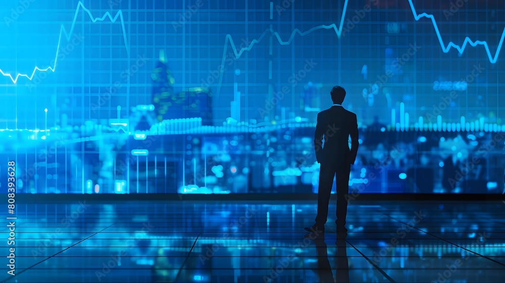 Business man with chart and coin Business man with chart and coin