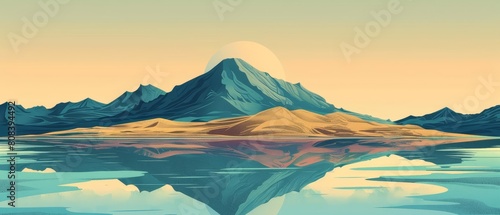 An illustration of landscape fantasy of Barrier Island, isolated and wild, rendered in retro color, banner sharpen with copy space photo
