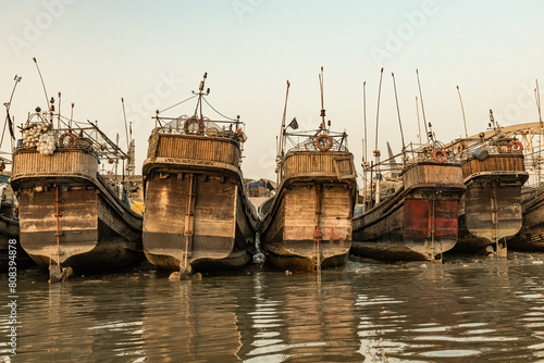 Port of Chittagong traditional cargo and fishing boats on the water
