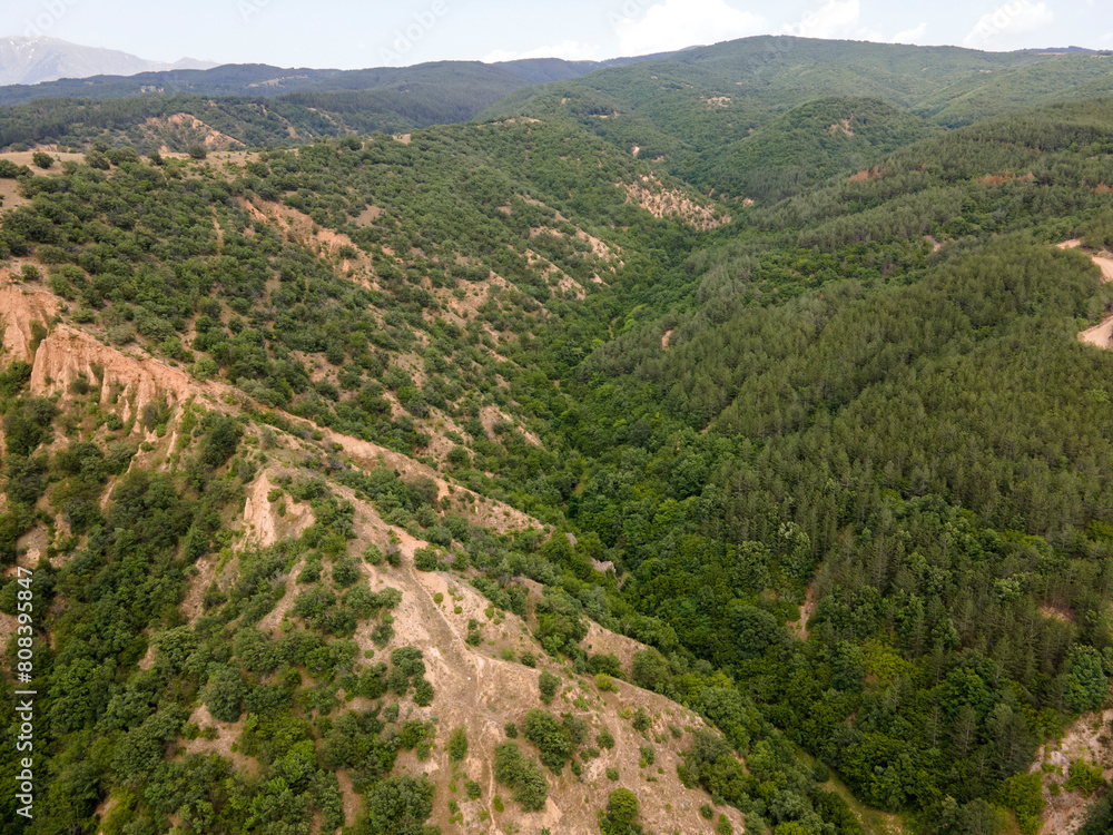 Aerial view of rock formation Stob pyramids, Bulgaria Aerial view of rock formation Stob pyramids, Bulgaria