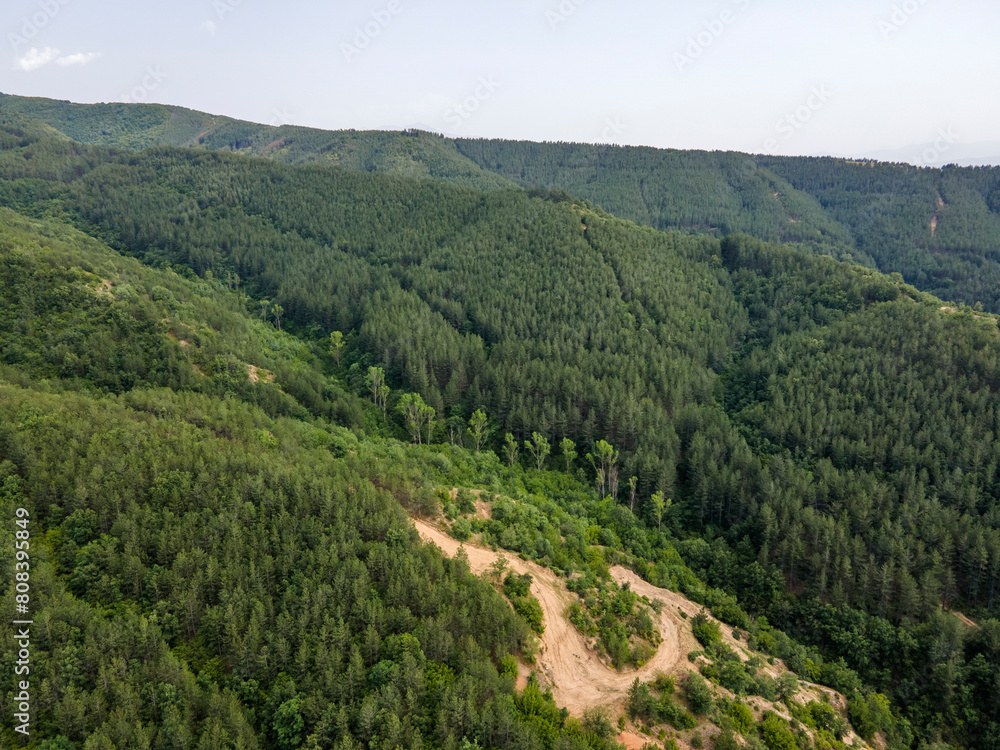 Aerial view of rock formation Stob pyramids, Bulgaria Aerial view of rock formation Stob pyramids, Bulgaria