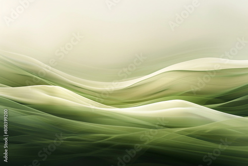 A peaceful interaction of moss green and soft cream waves  blending together in a slow and harmonious dance that evokes a sense of calm and balance.